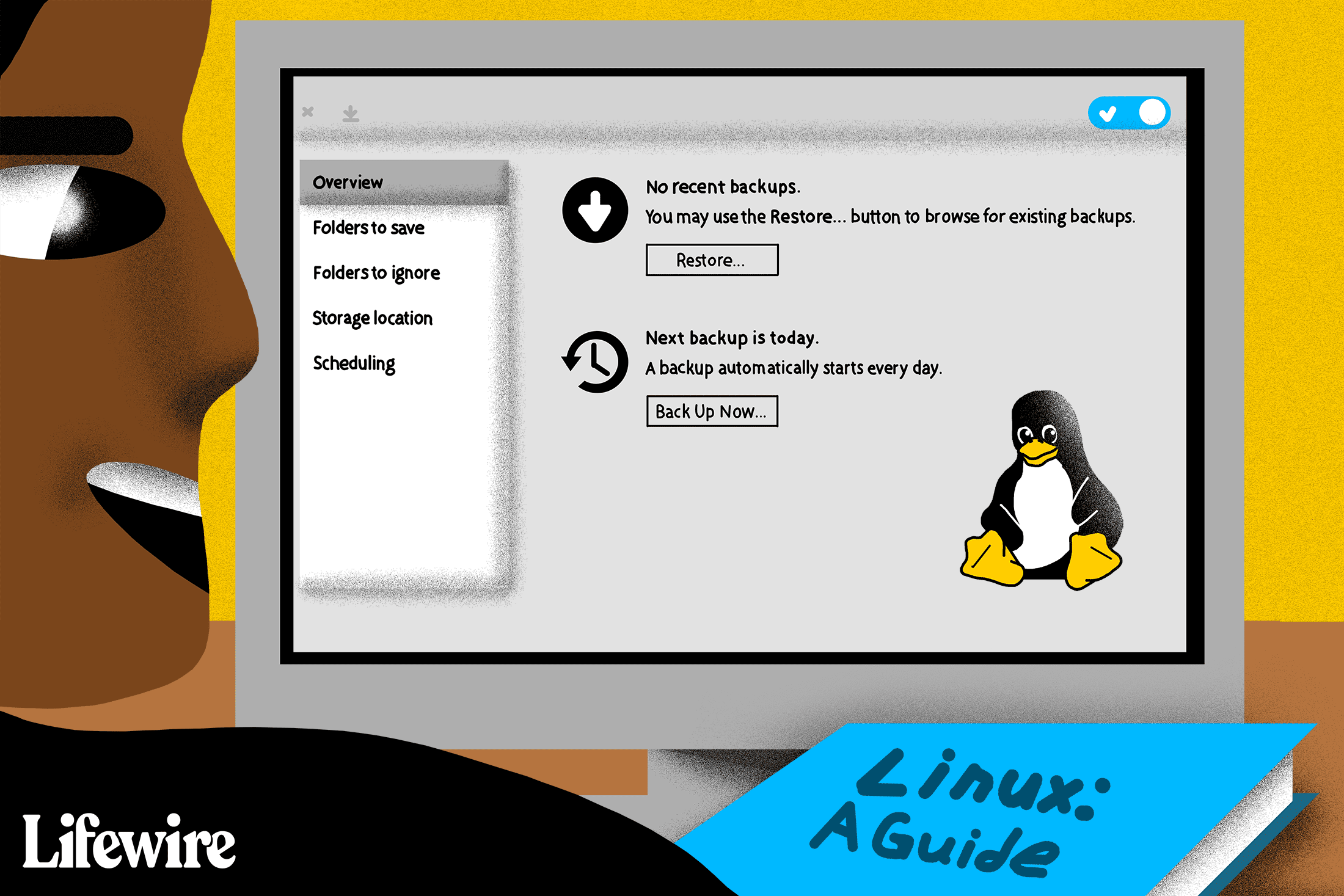 Osoba zálohující Linux na svém počítači