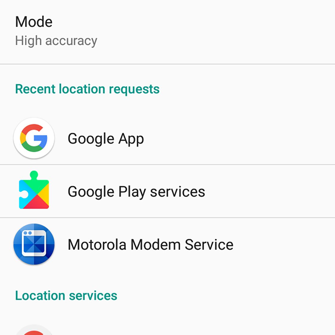 Screenshot služby určování polohy na Androidu