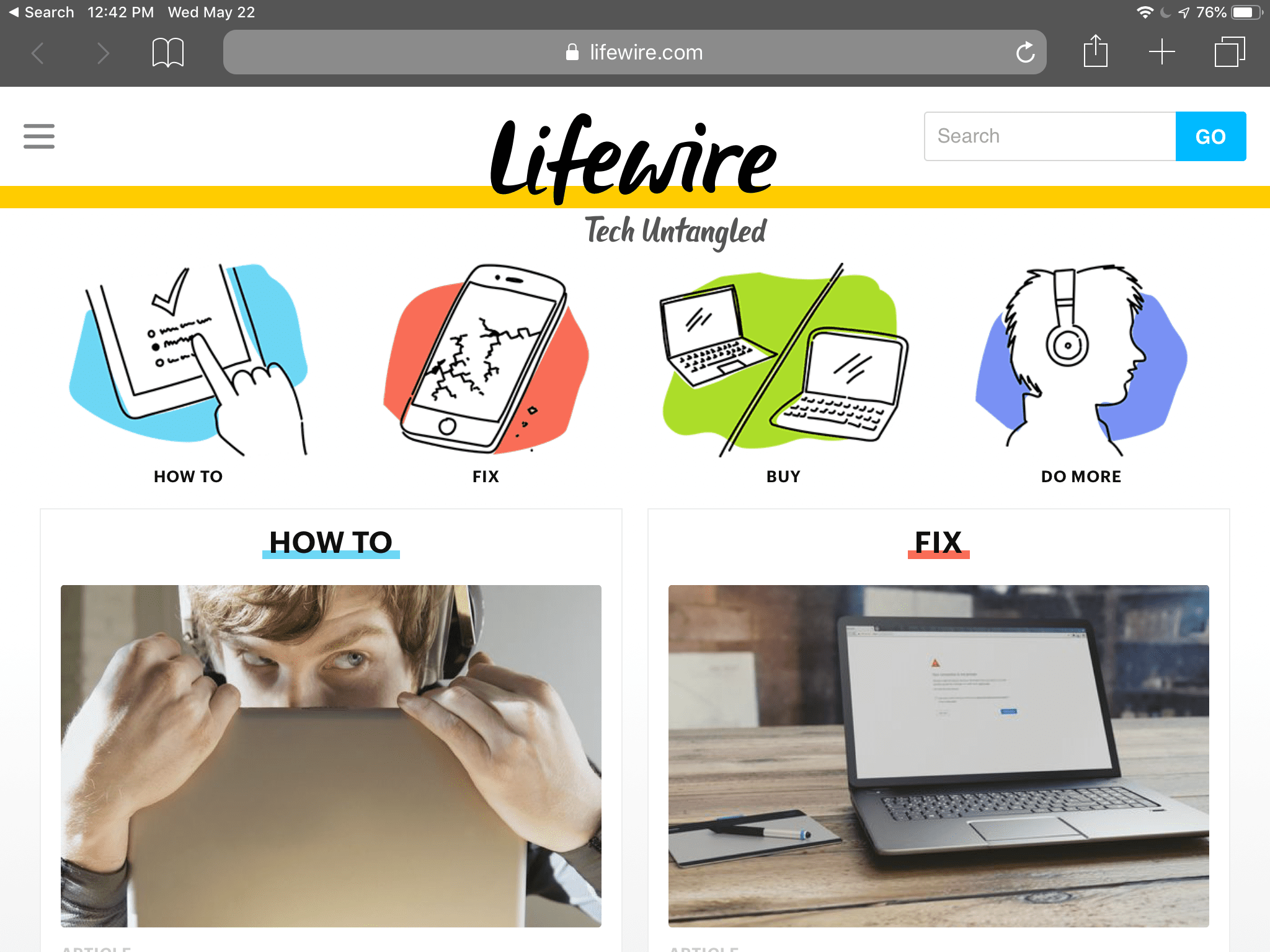 Web Lifewire se otevírá v režimu soukromého prohlížení iPadu