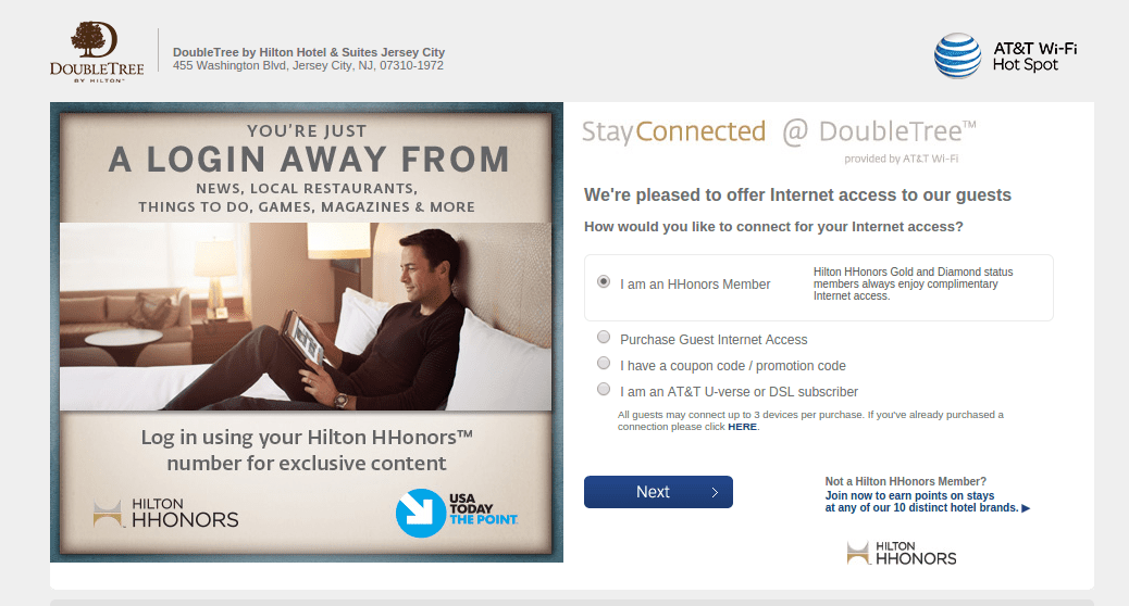 Hotelový internetový portál DoubleTree pro hosty