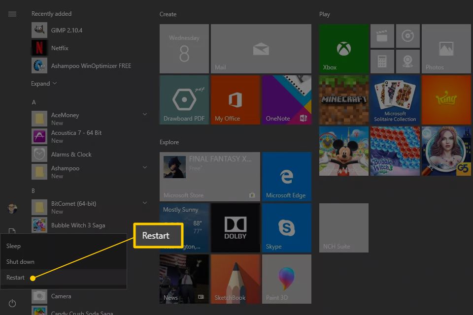 V systému Windows 10 restartujte klávesu Shift