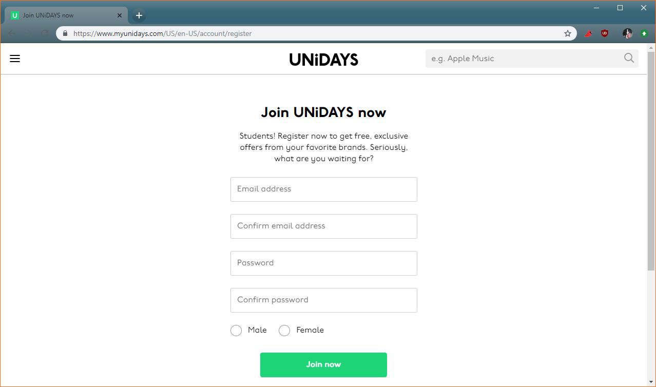 Screenshot Unidays.