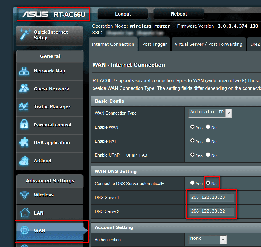 Nastavení DNS na routeru ASUS RT-AC66U