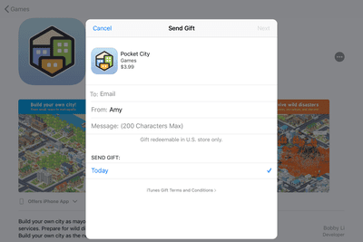 Obrazovka darování aplikace pro iPad
