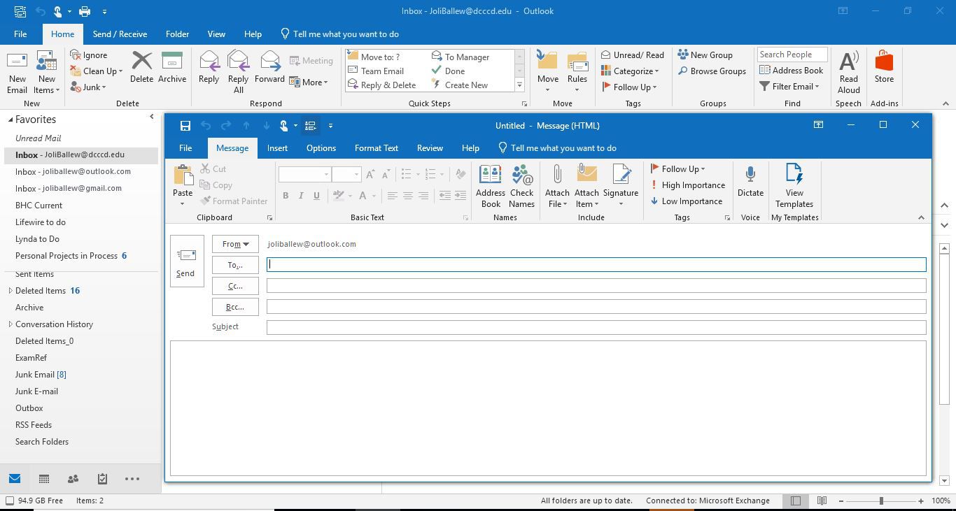 Snímek obrazovky rozhraní Microsoft Outlook