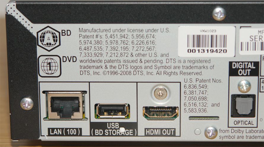 Přehrávač disků Blu-ray Pioneer BDP-320 - zadní panel - připojení LAN, USB, HDMI