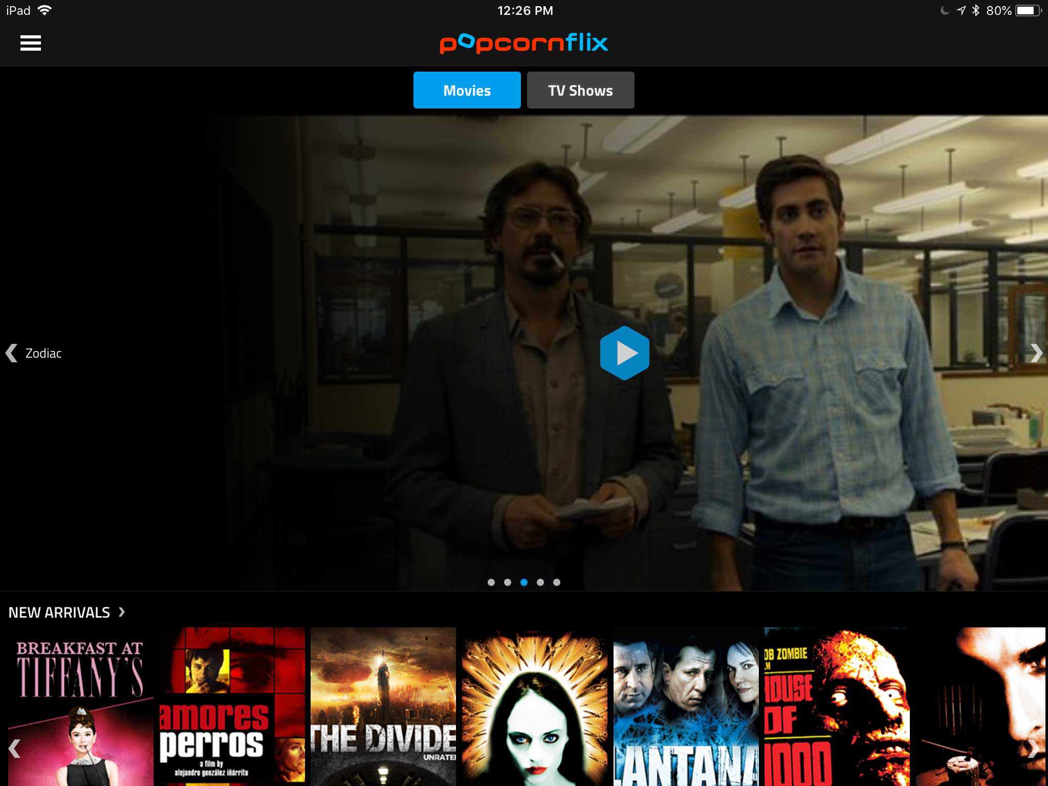 Screenshot aplikace Popcornflix pro iPad