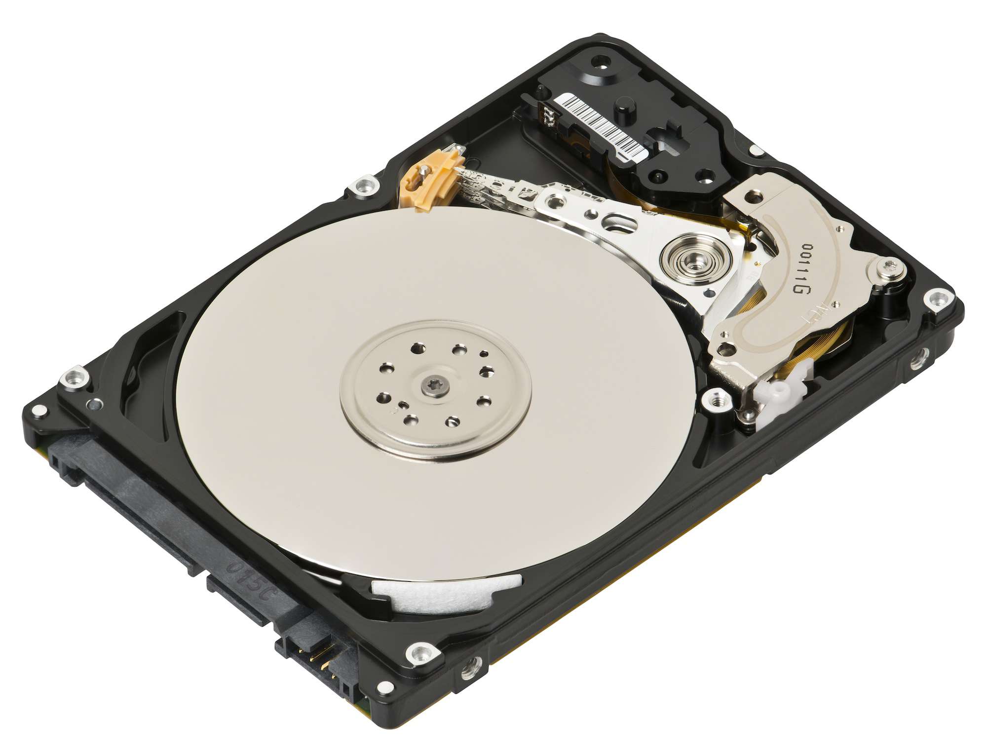 Byl otevřen 2,5 "pevný disk, který odhalil jeho vnitřní fungování. Jedná se o 500 GB pevný disk Western Digital Scorpio Blue s připojením SATA. Tento 2,5" pevný disk je běžný v noteboocích.