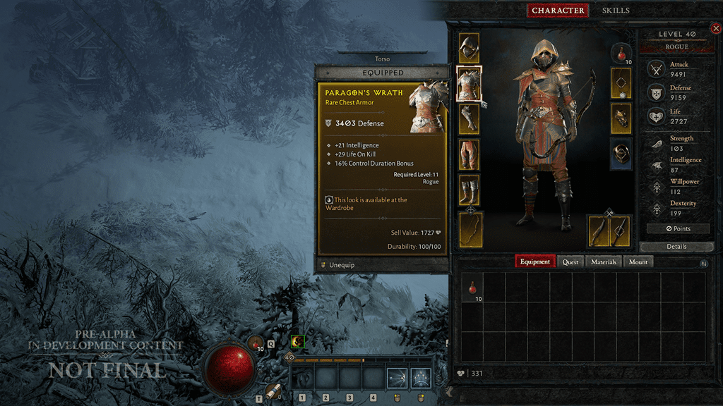 Obrazovka inventáře postav Diablo IV