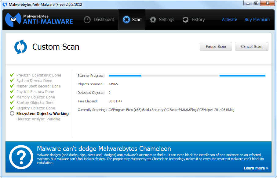 Antimalwarové skenování malwarebytes