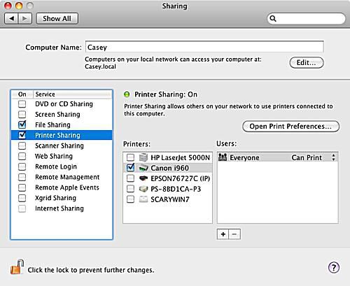 Sdílení tiskárny Mac se systémem Windows 7