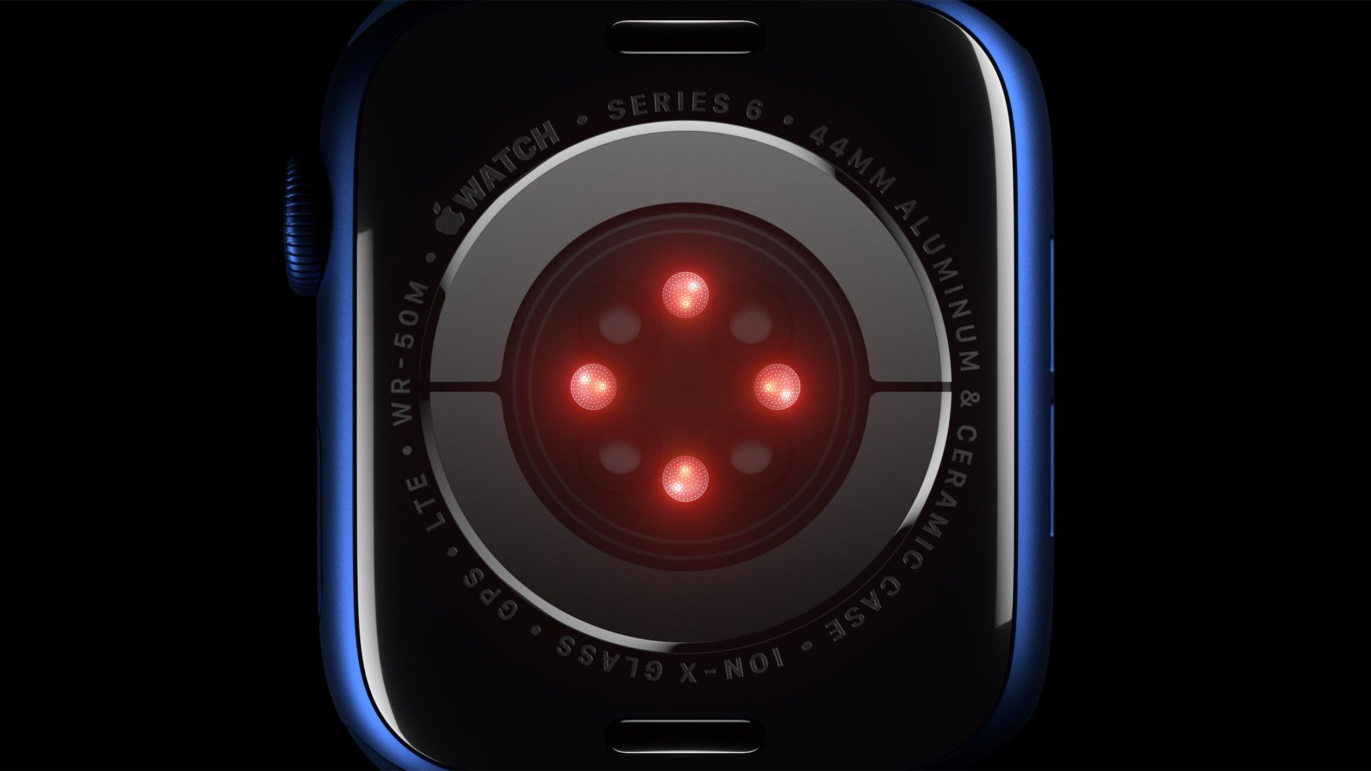 Senzor Apple Watch Series 6 s červenými světly