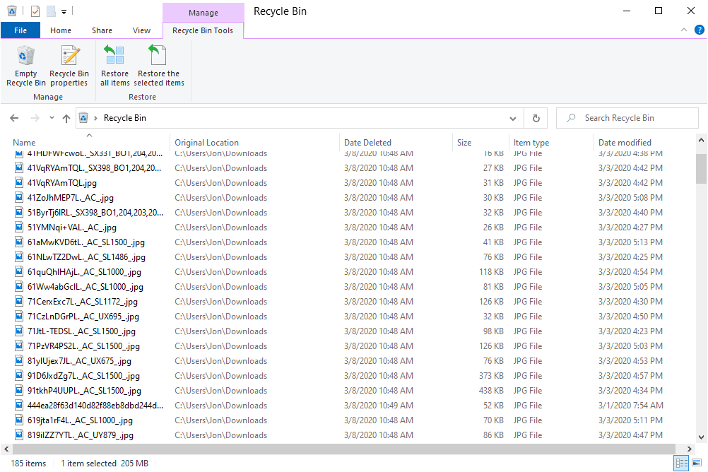 Odstraněné soubory v koši systému Windows