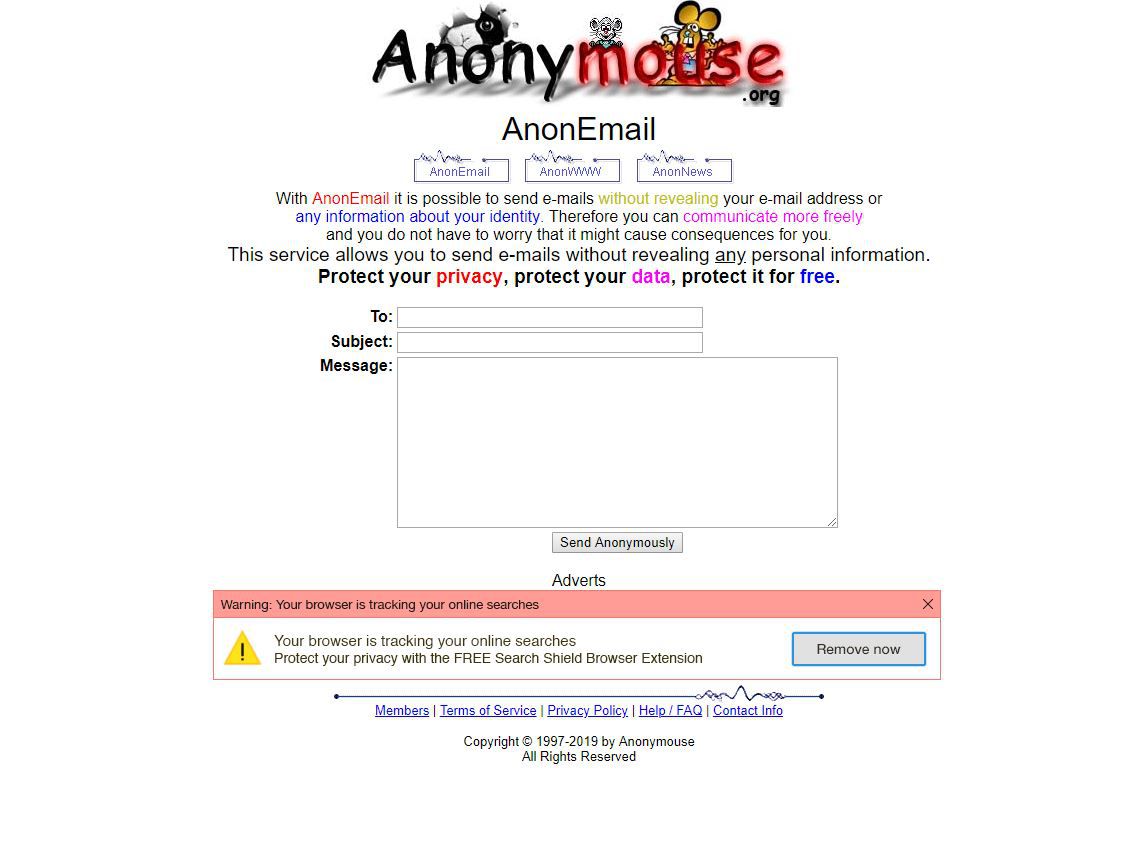 Screenshot z Anonymouse.org