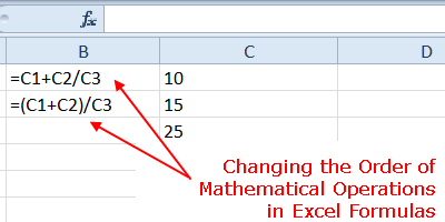 Změna pořadí operací ve vzorcích aplikace Excel