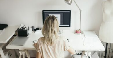 high angle view of female design professional using computer at home 734166007 5b2f996cba617700363760bf