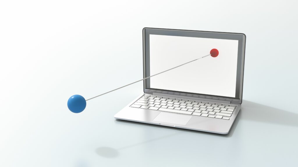 laptop and two connected balls 3d rendering 735933491 5a1efae17bb28300192863a1