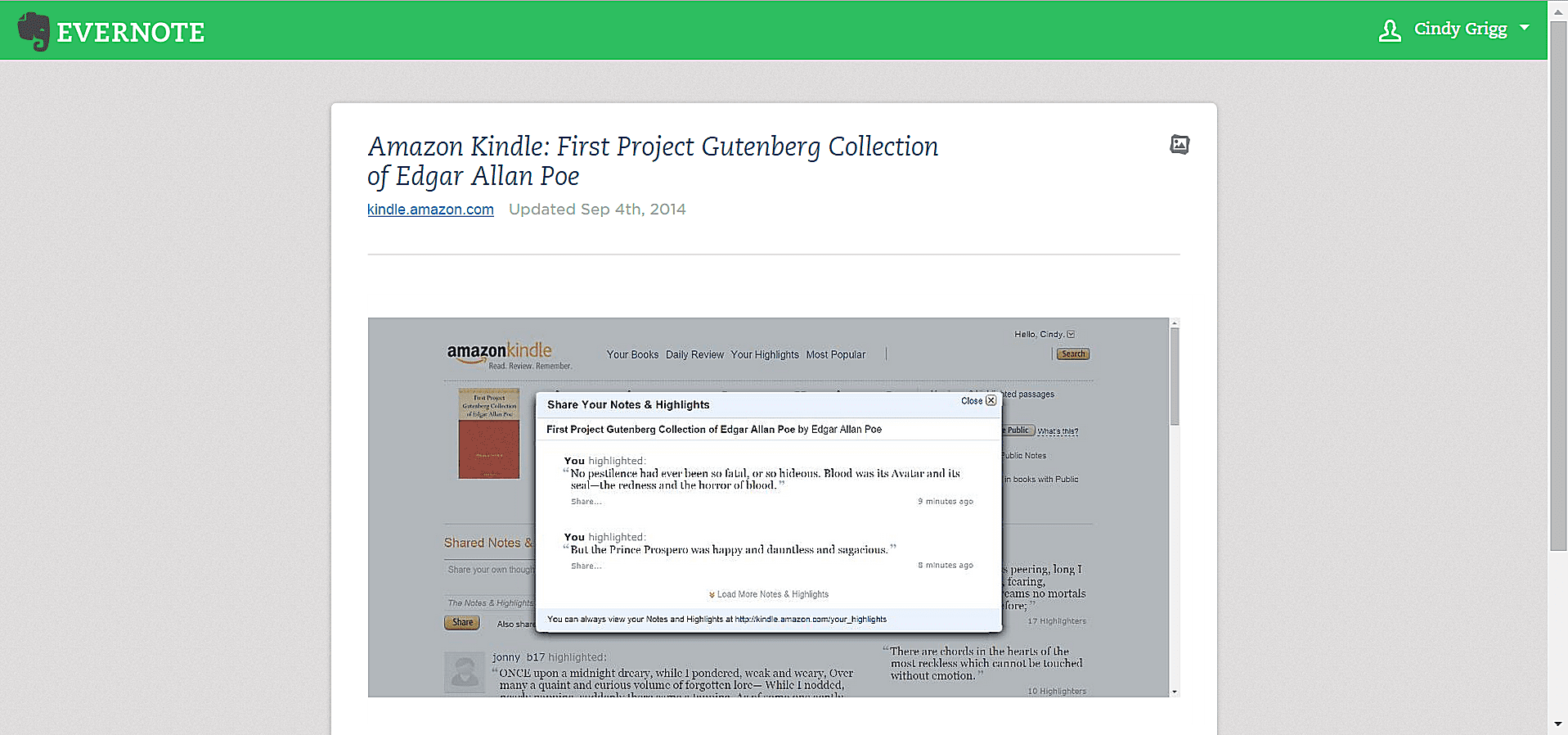 Evernote Web Clipping od Kindle Highlights