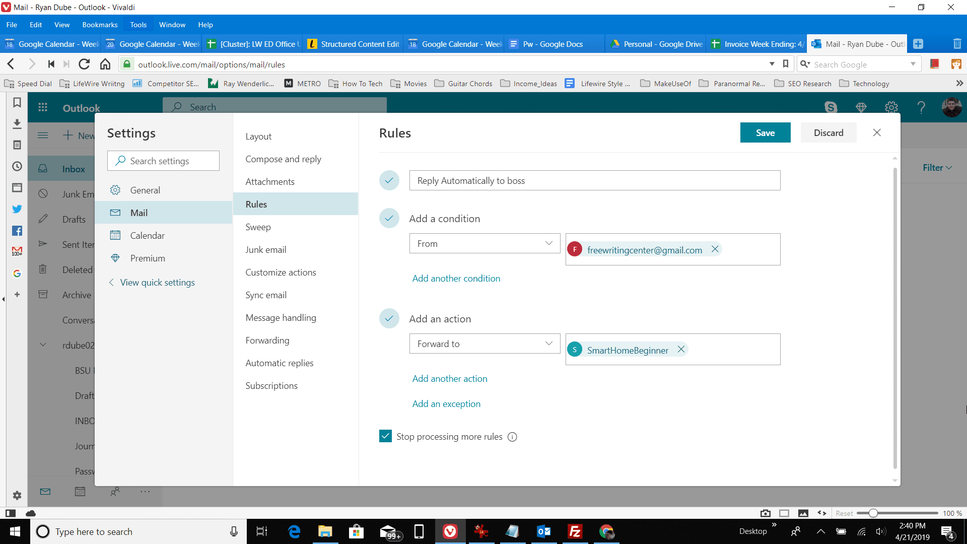 Snímek obrazovky s přidáním akce v aplikaci Outlook online