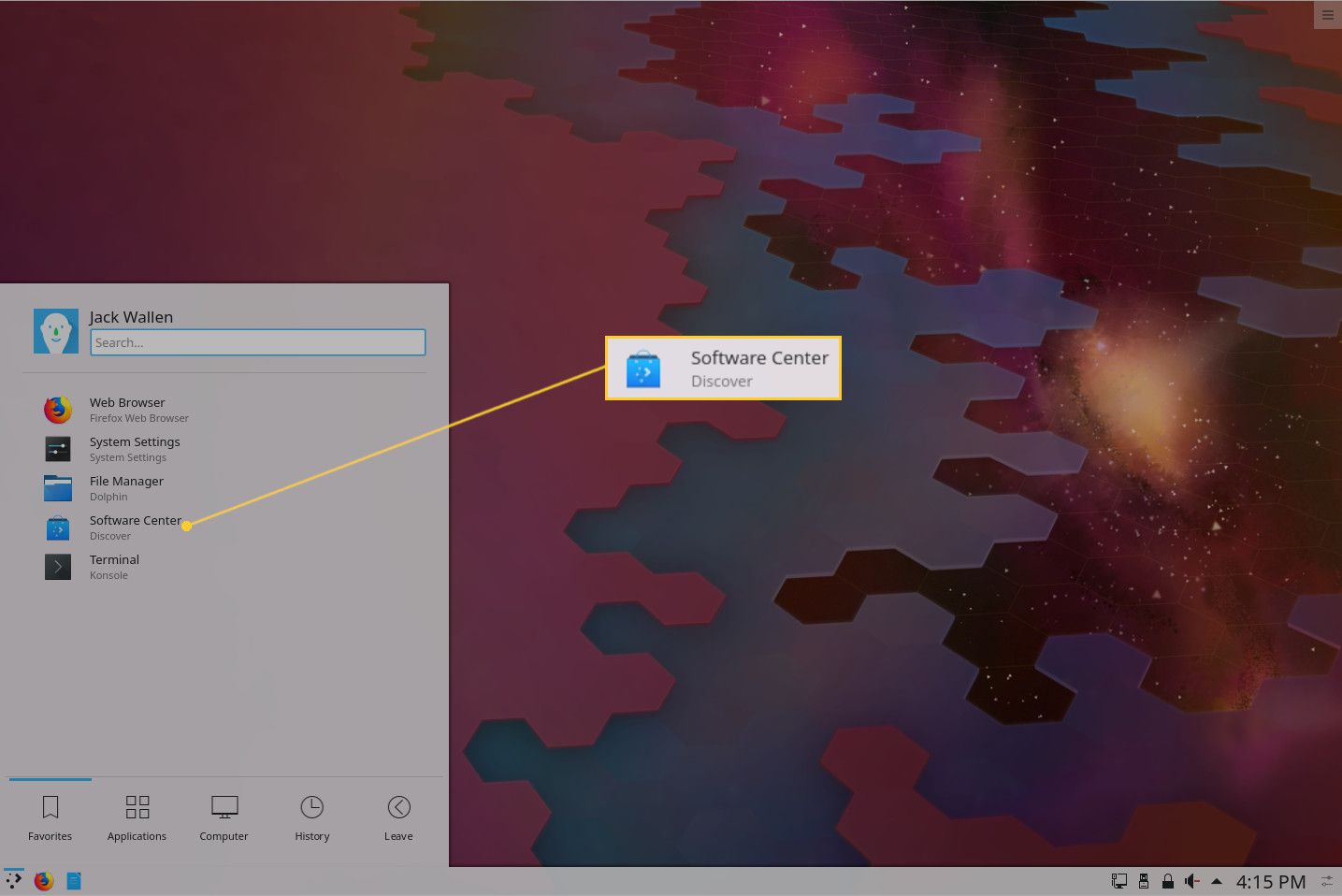 Nabídka plazmatu KDE.