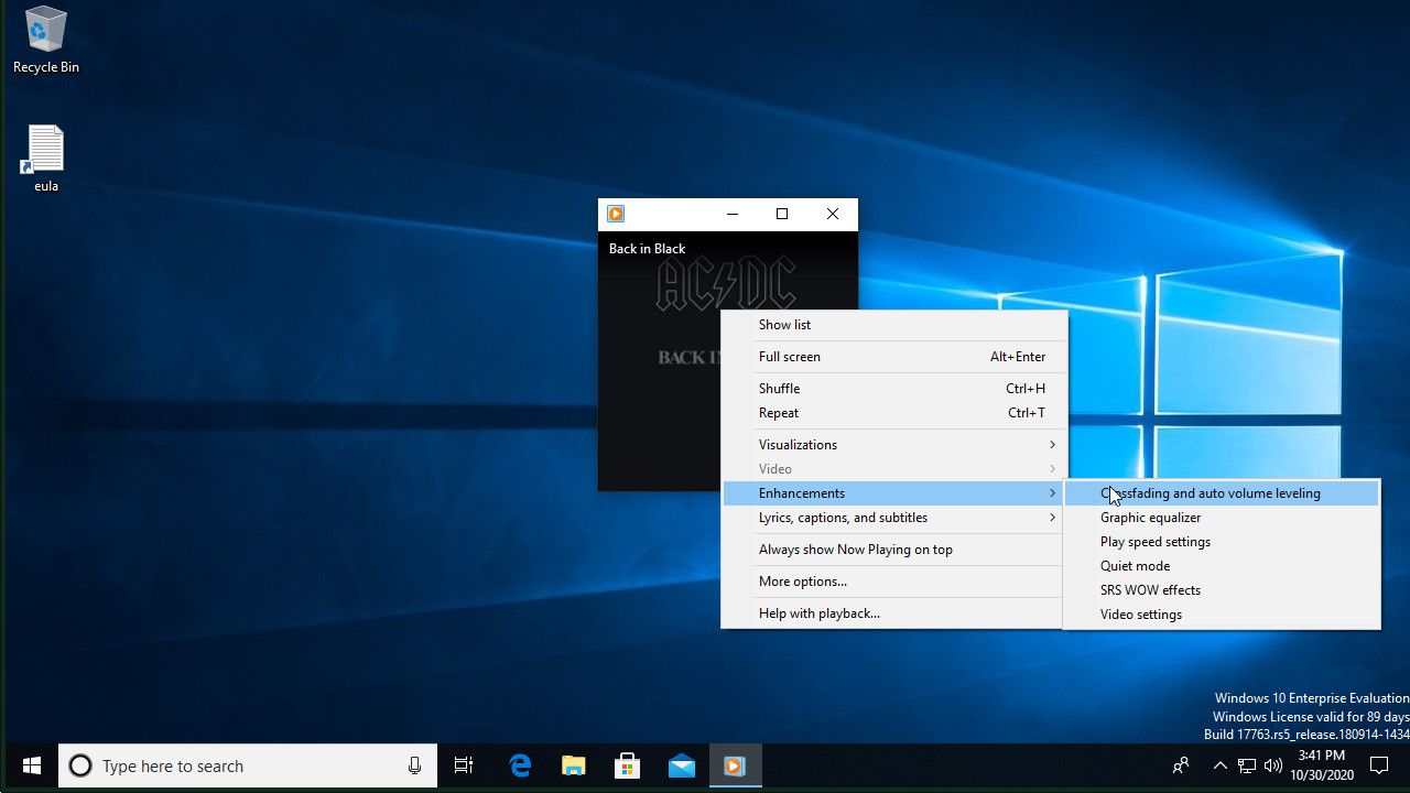 Windows Media Player otevře možnosti Crossfade
