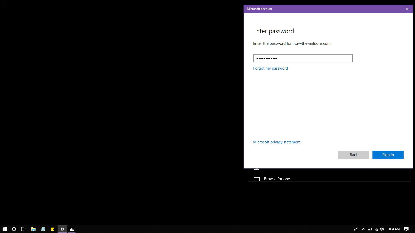Zadání hesla pro přihlášení k účtu Microsoft.
