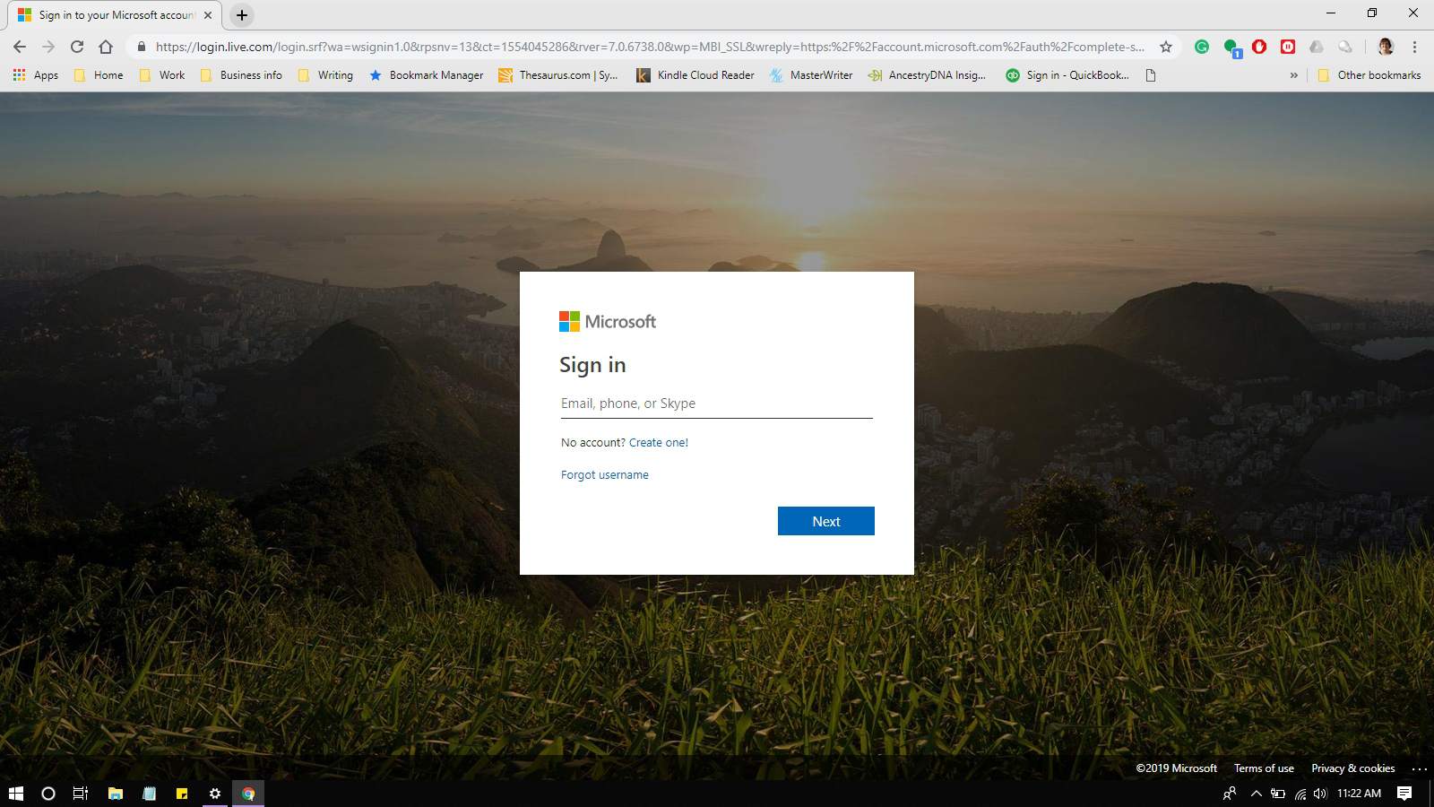Dialogové okno pro přihlášení k účtu Microsoft.