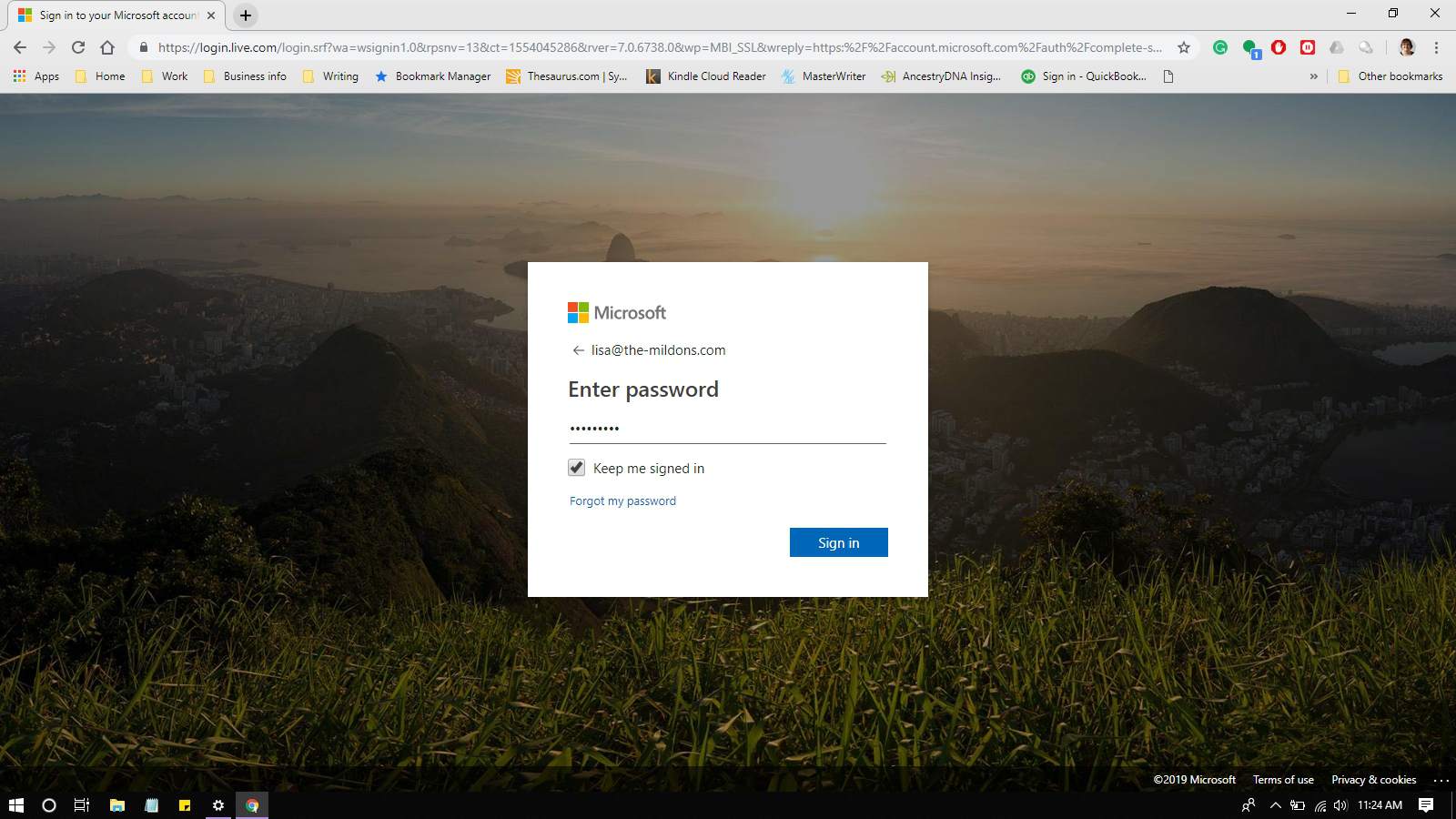 Zadání hesla do přihlášení k účtu Microsoft.