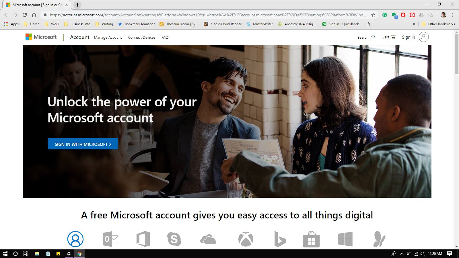 Domovská stránka účtu Microsoft pro přihlášení.