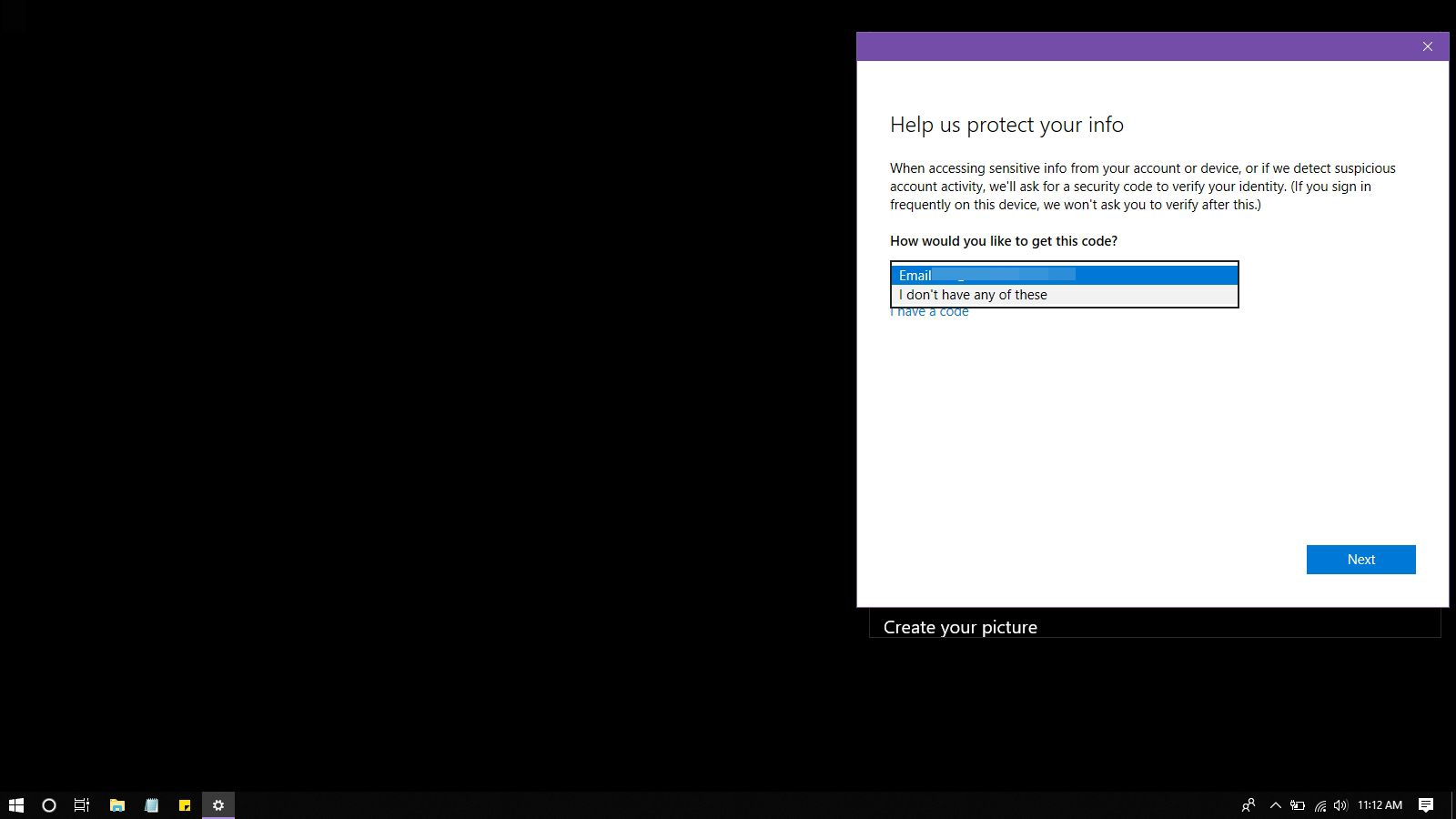 Ověření vaší identity v systému Windows 10.