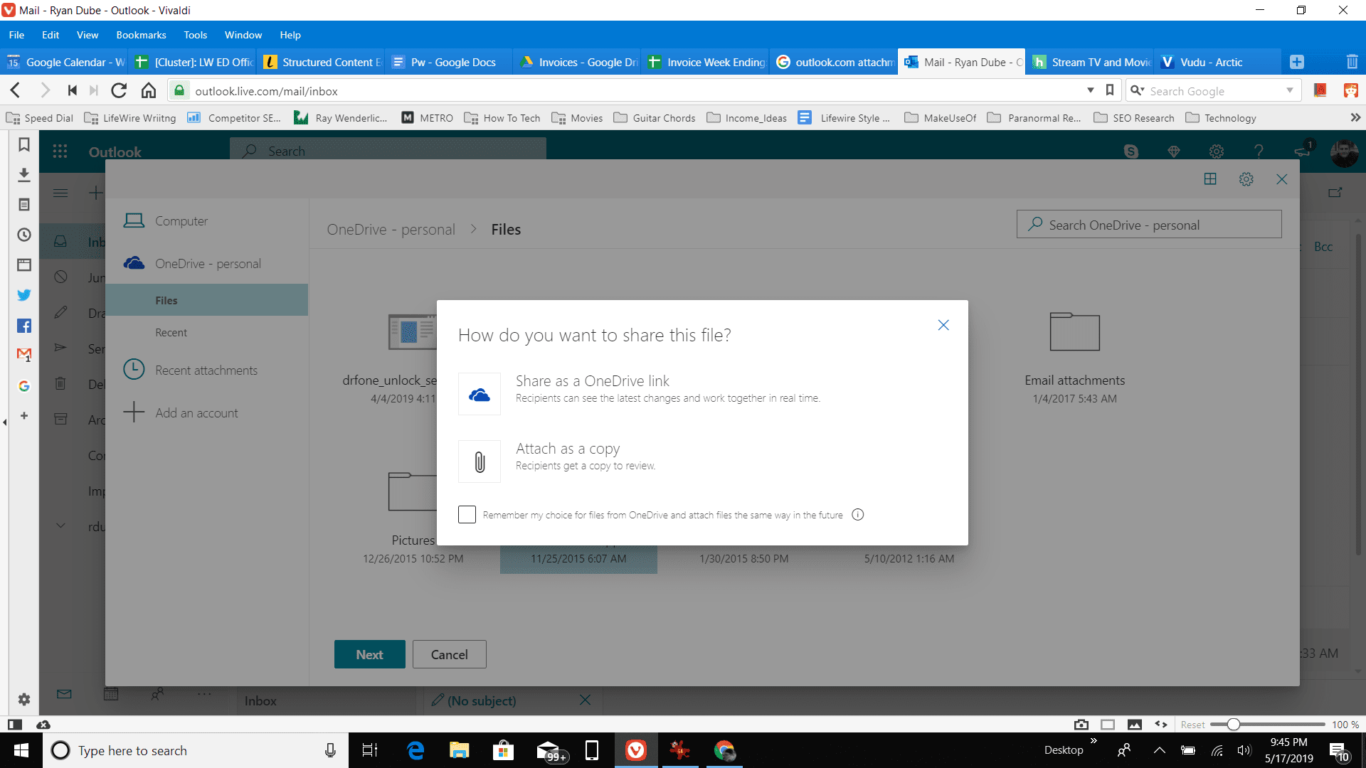 připojení souboru OneDrive v aplikaci Outlook online