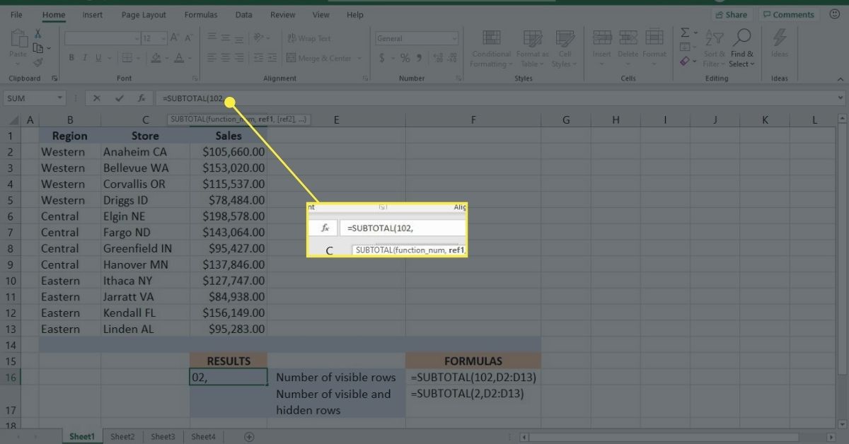 Dokončete argument function_num ve funkci SUBTOTAL v aplikaci Excel