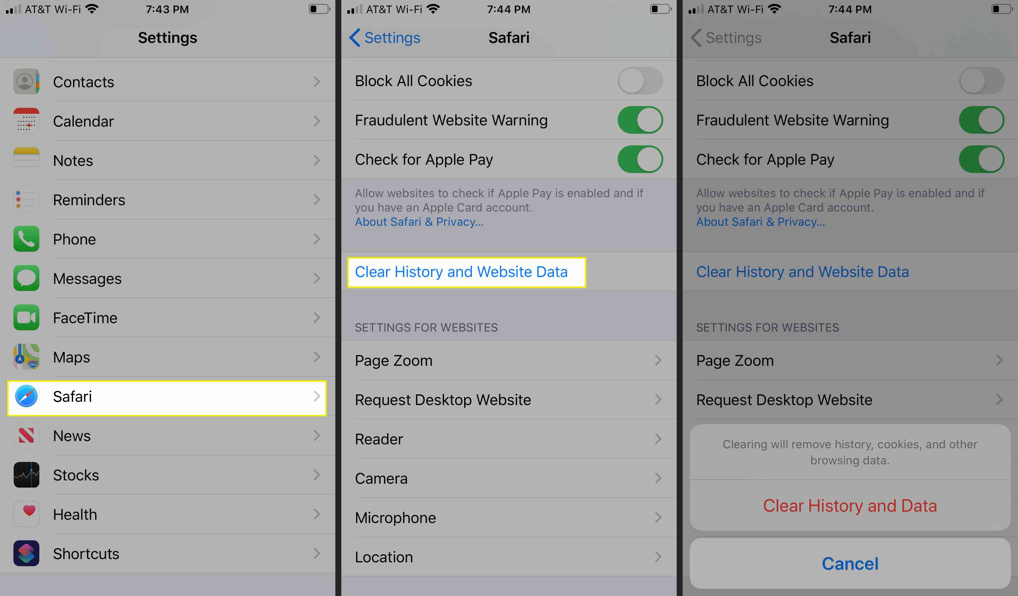 Vymažte historii a data webů v Safari pro iOS