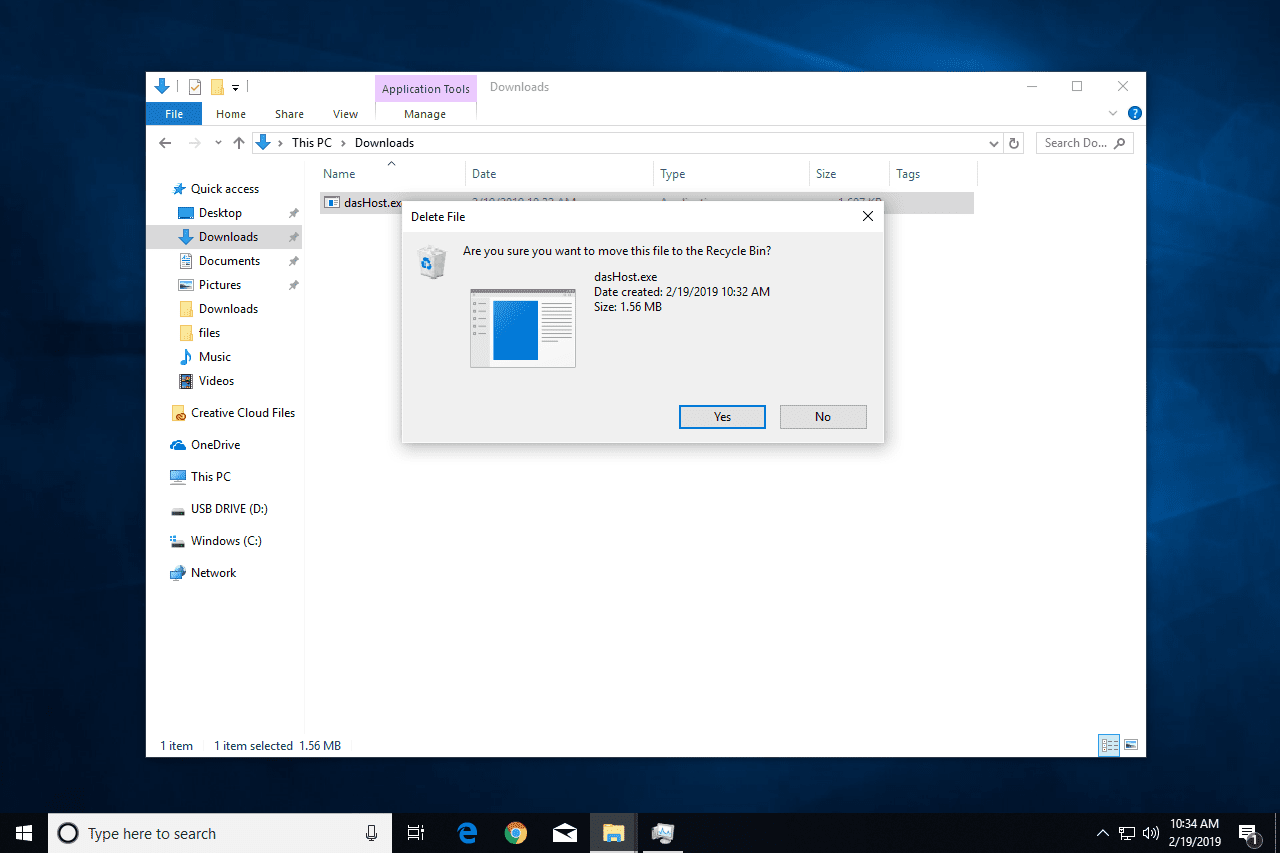 Screenshot ukazující, jak odstranit dasHost.exe ve Windows 10