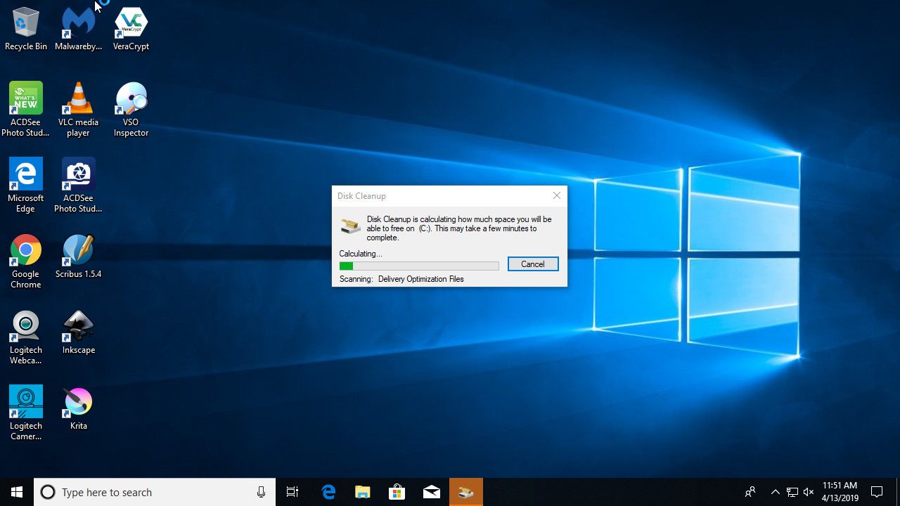 Vyčištění disku spuštěné v systému Windows 10