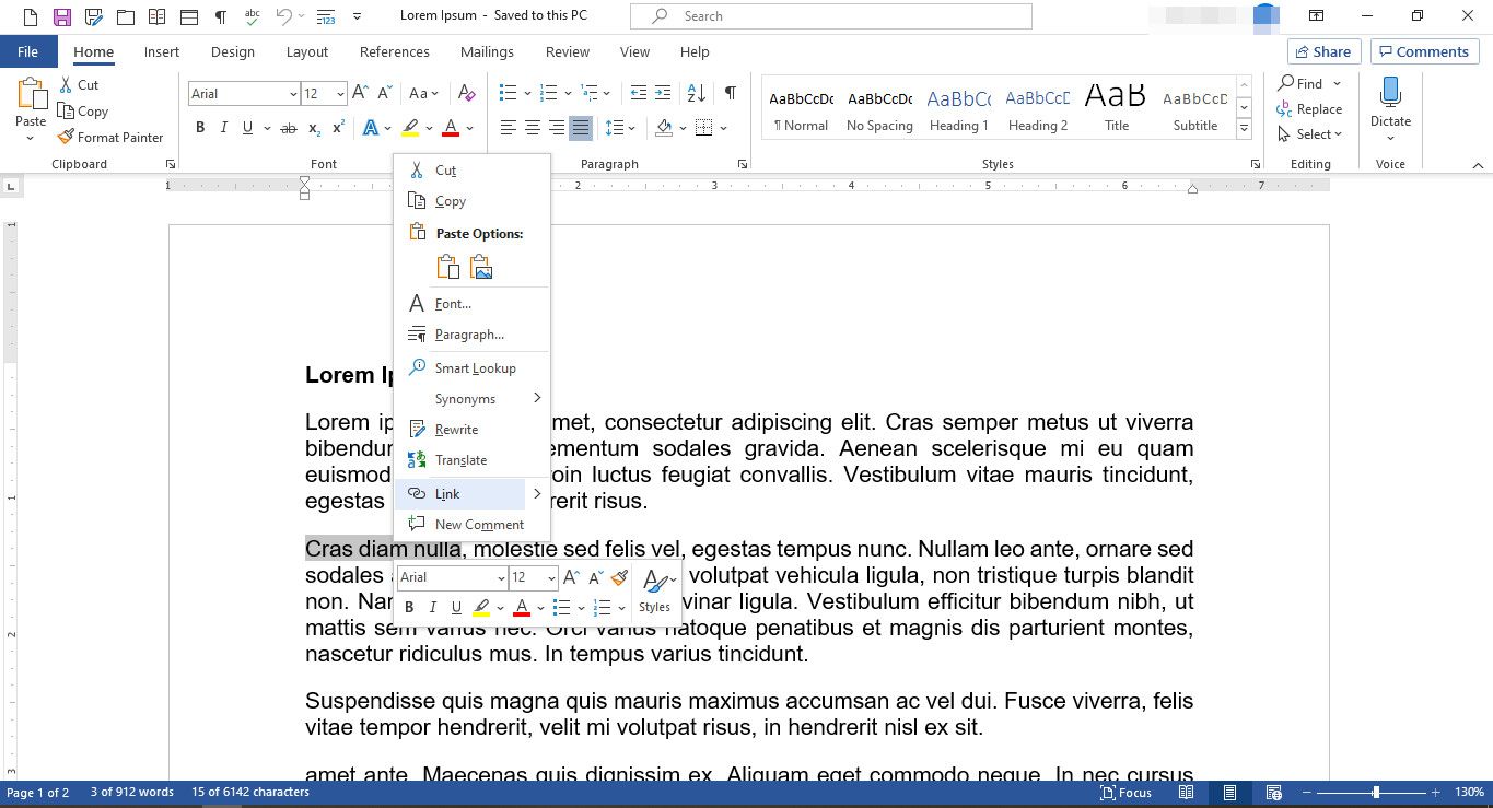 Dokument MS Word se zobrazenou nabídkou úprav