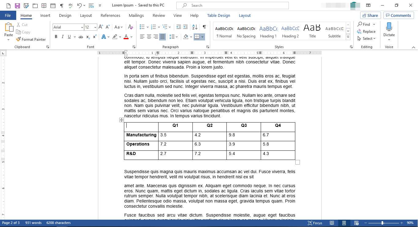 Dokument MS Word s vloženou tabulkou