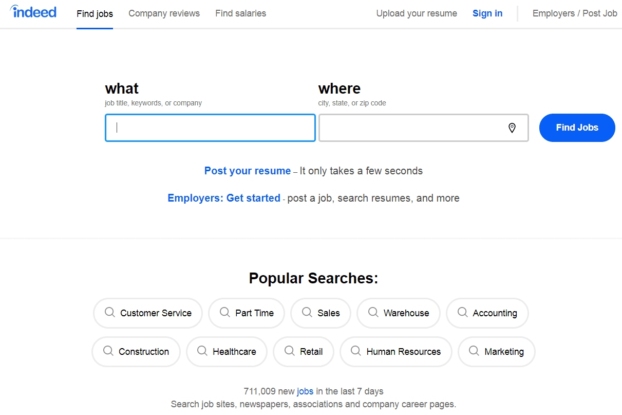 Web pro hledání zaměstnání Indeed.com