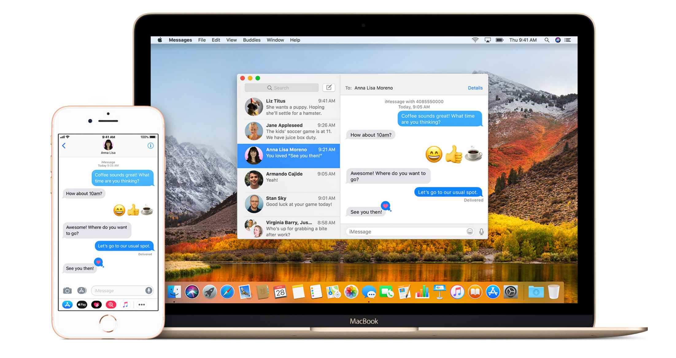 Obrazovka iPhone a Mac zobrazující zprávy Apple.