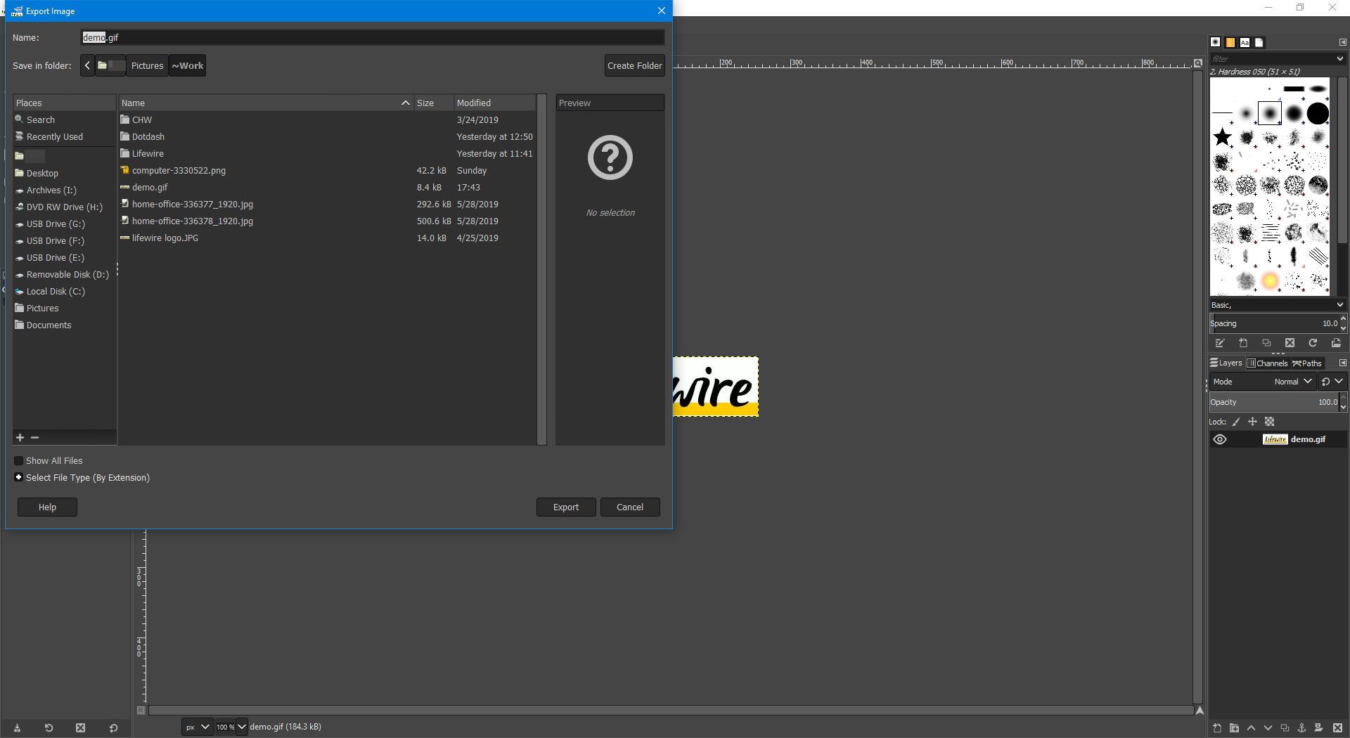 Zadání názvu souboru v dialogovém okně Export obrázku v Gimpu.