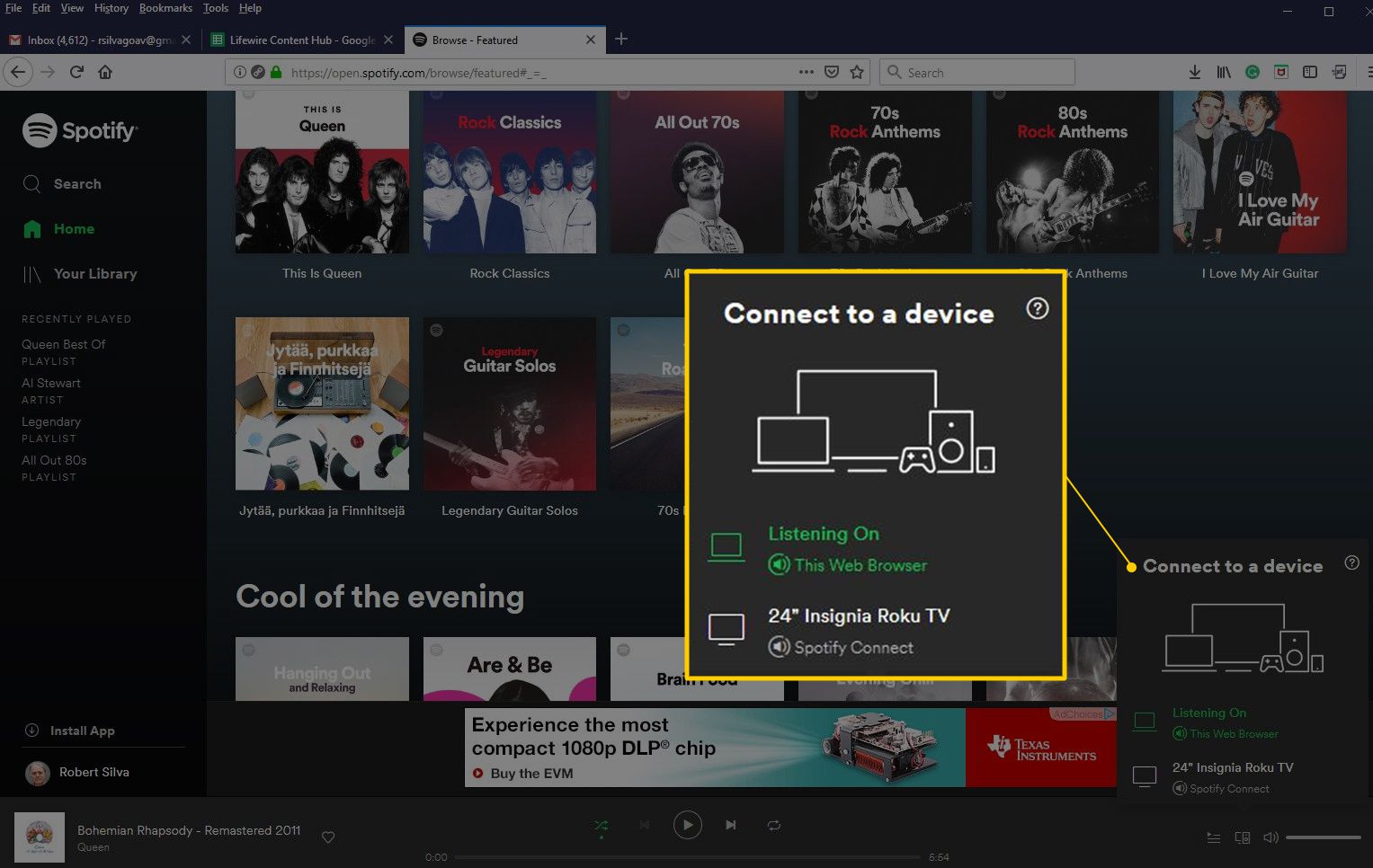 Připojte se k dialogu zařízení v aplikaci Spotify Web Player