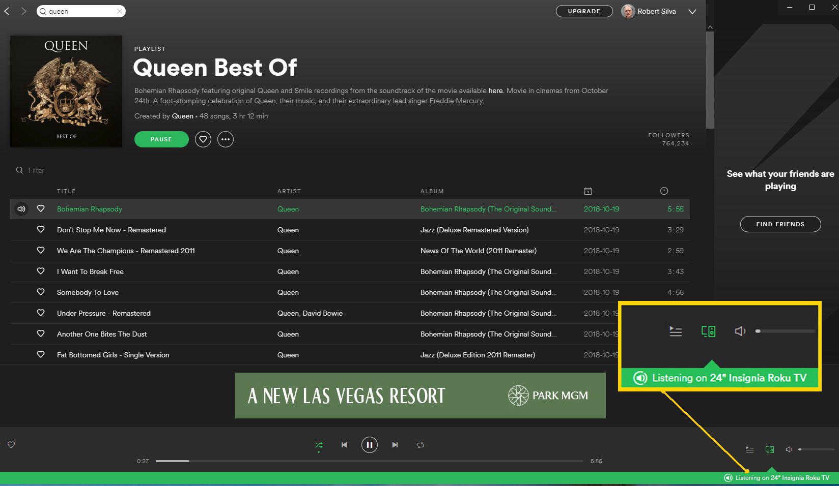 Potvrzení zelené lišty aplikace Spotify pro PC