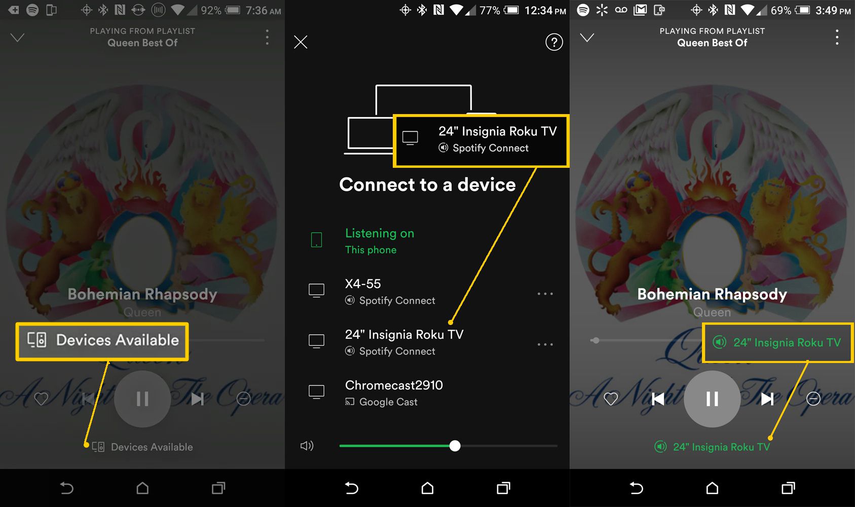 Spotify Connect se smartphonem - výběr zařízení