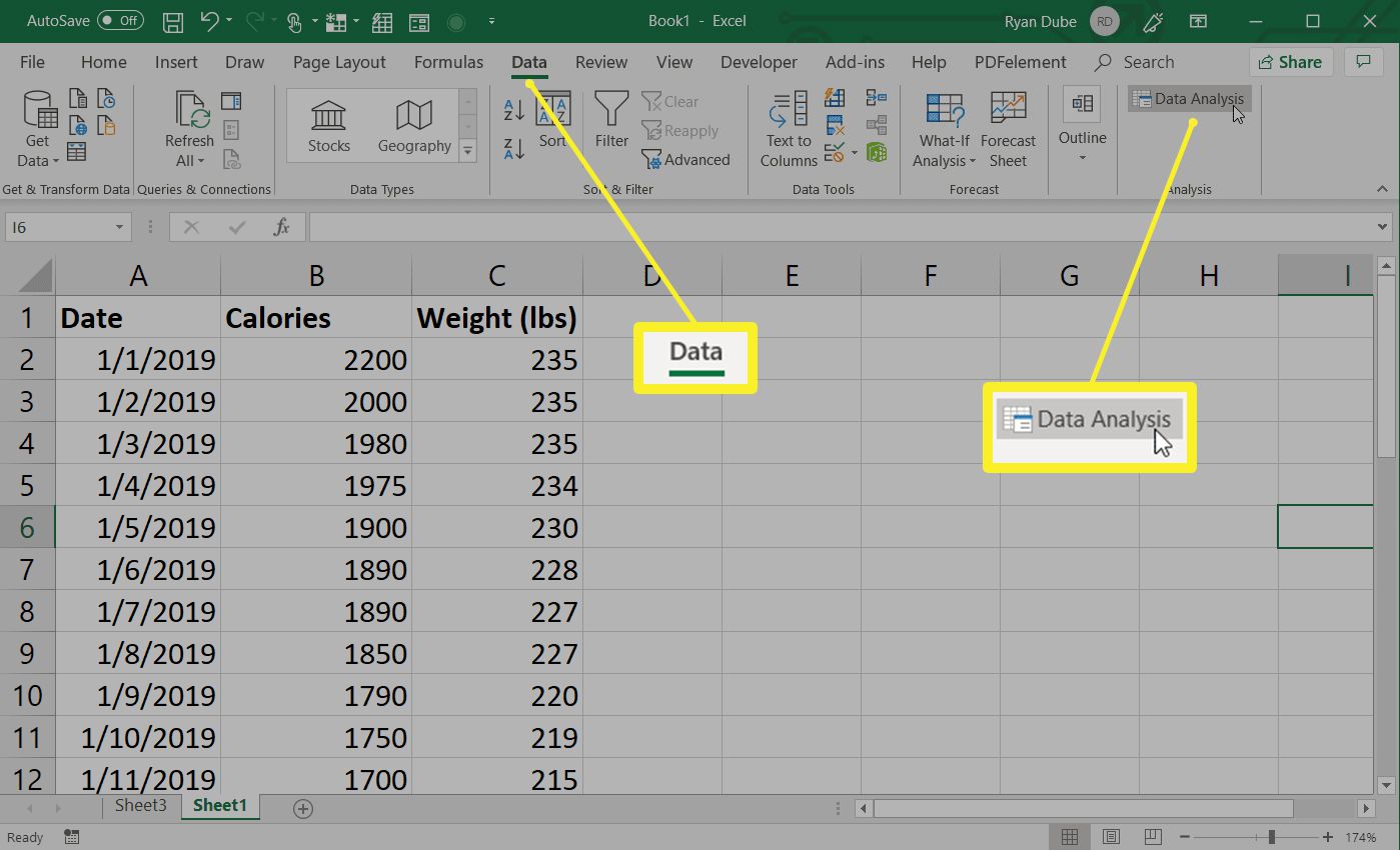 Výběr analýzy dat v aplikaci Excel