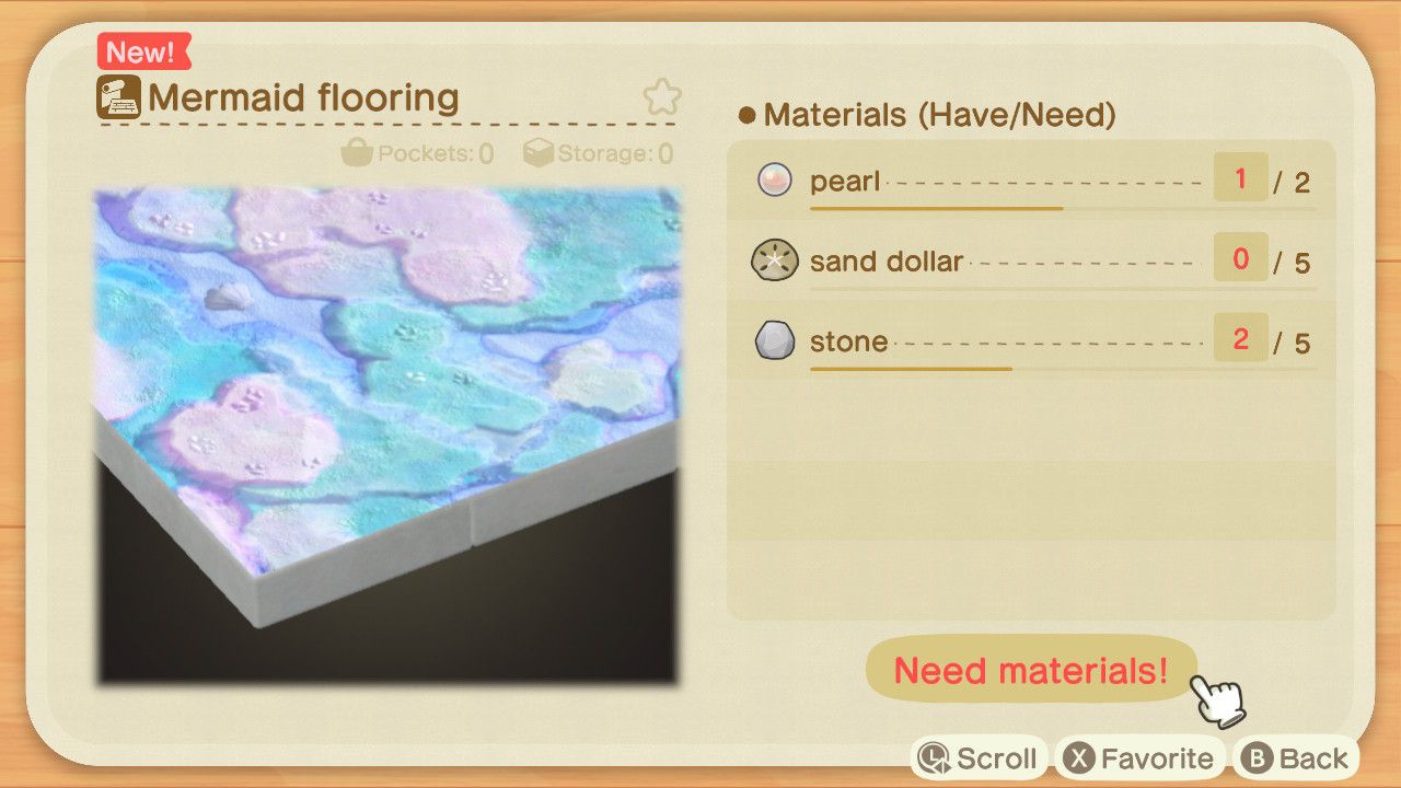 Recept na podlahu mořské panny v Animal Crossing.