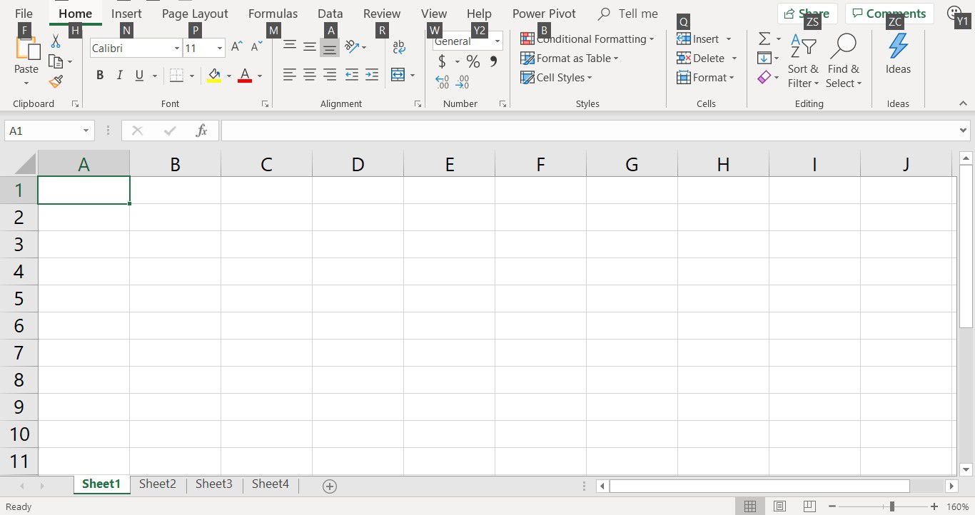 Snímek obrazovky zobrazující horké klávesy pro karty pásu karet v aplikaci Excel