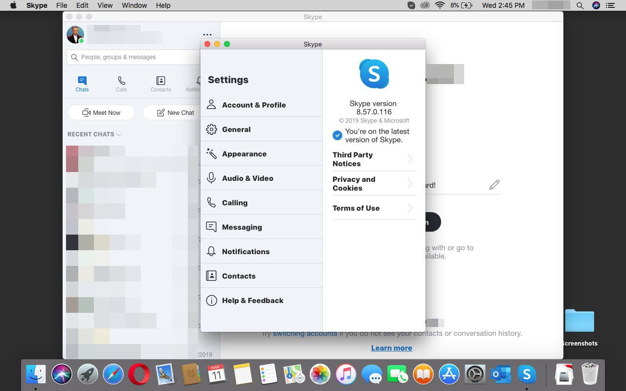 Skype je v macOS aktuální.