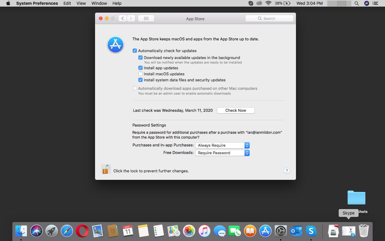 Nastavení App Store v macOS.