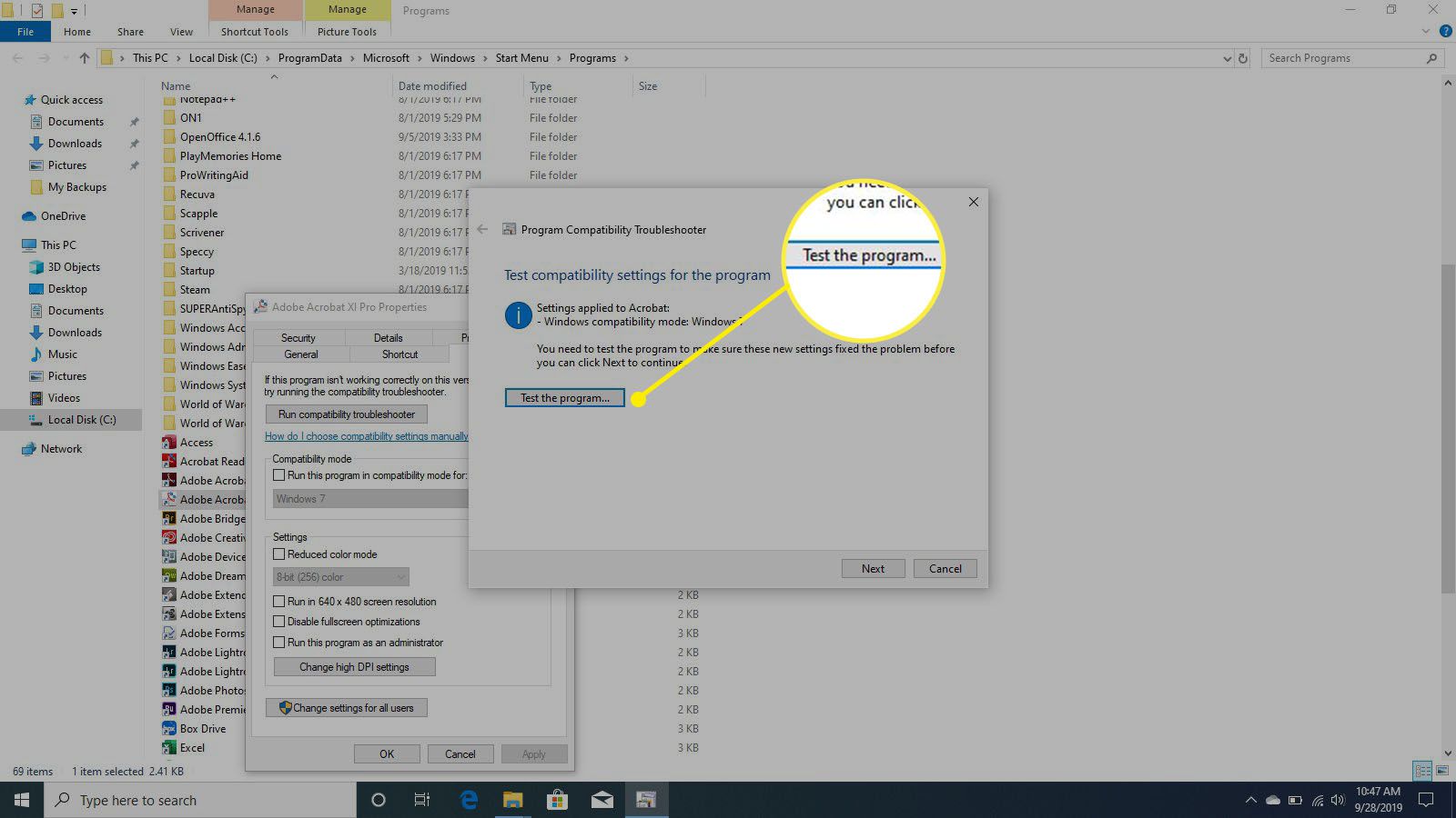 Testování programu na problémy v systému Windows 10