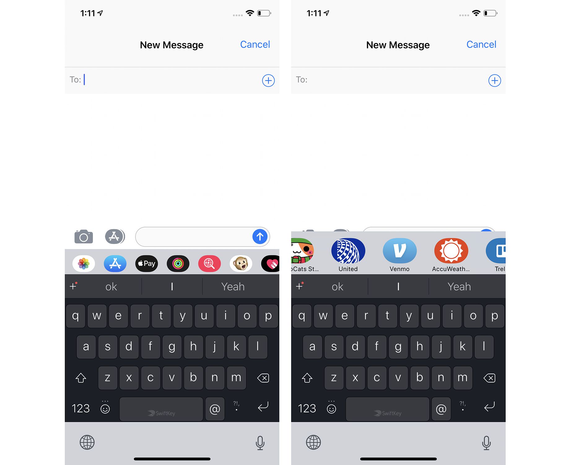 Screenshoty z používání aplikací iMessage